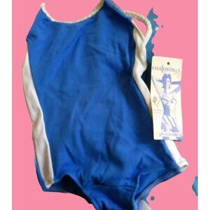 Vintage 1980's GIRLS 3 Swimsuit BLUE/WHITE 1 Piece swim suit CASTAWAYS NOS